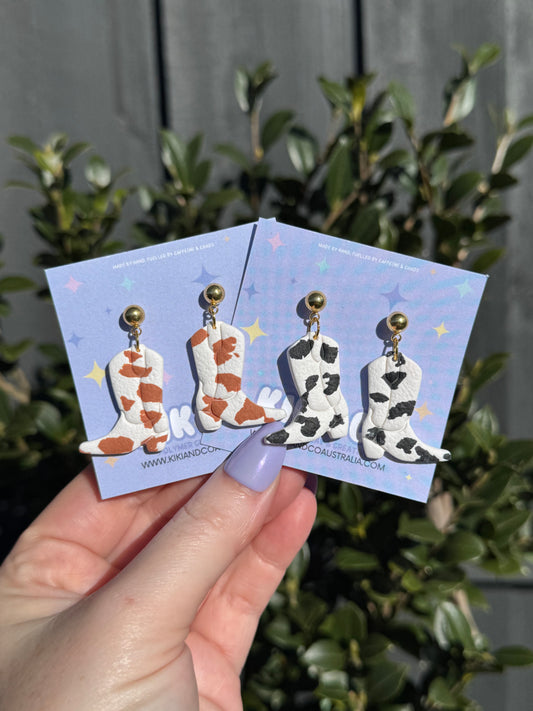 Cow Print Cowboy Boot Earrings